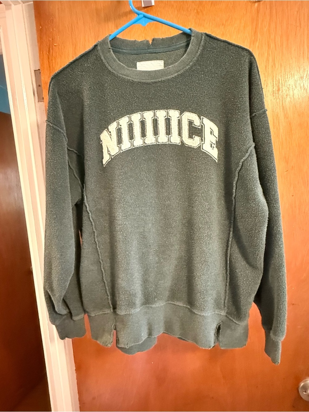 Aerie Green Crewneck Sweatshirt with 'NIIIICE' Graphic oversized